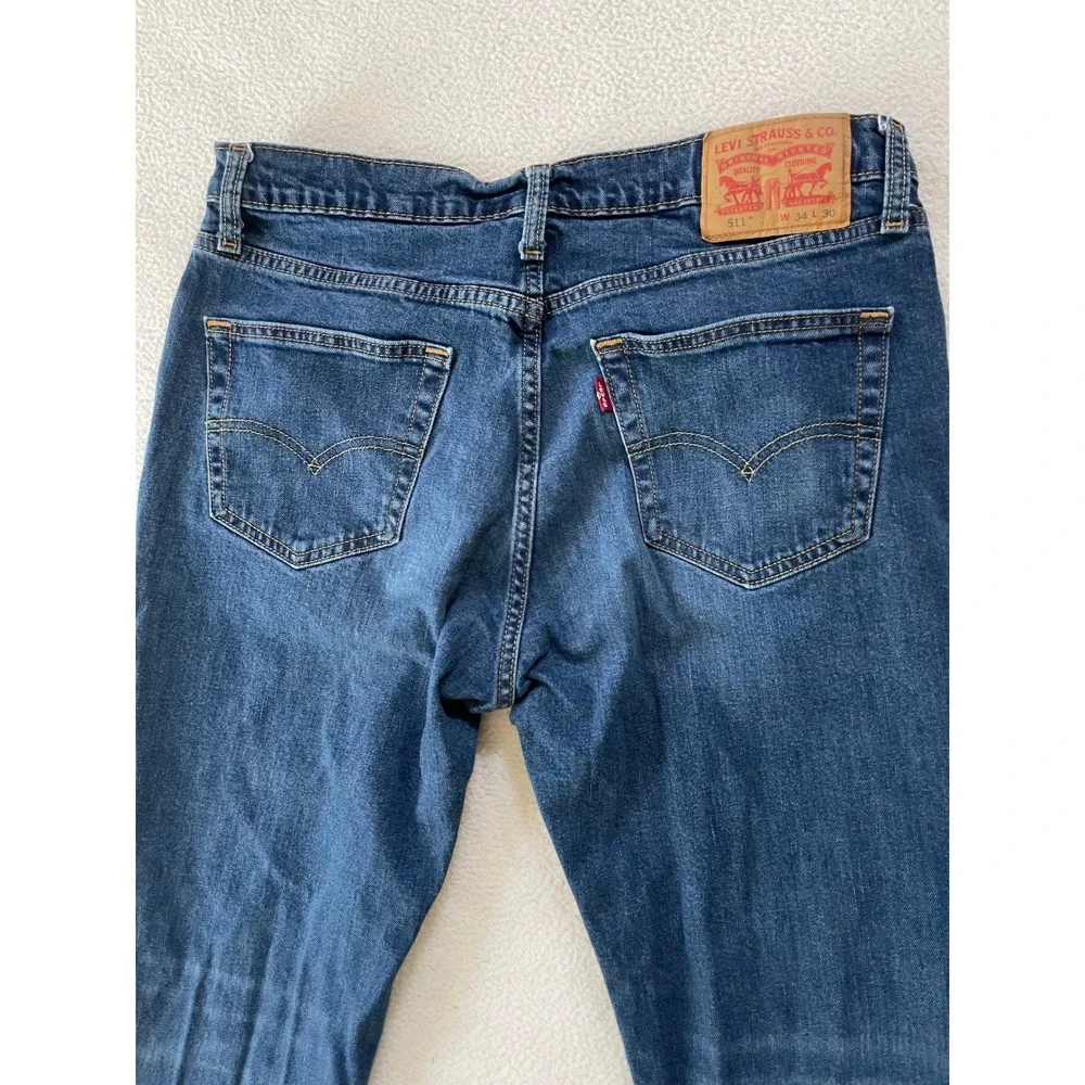 Levi's Men 34x28 511 Slim Fit Jeans Blue Medium Wash Denim Stretch Labeled 34x30